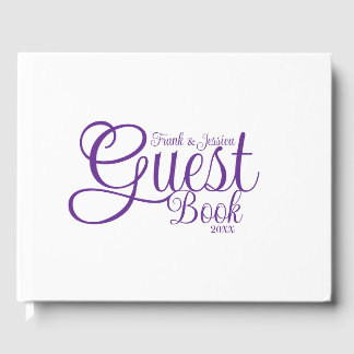 First Name Modern Elegant White Purple Calligraphy Guest Book