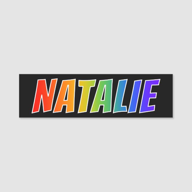 First Name "NATALIE": Fun Rainbow Colouring Tag (Front)