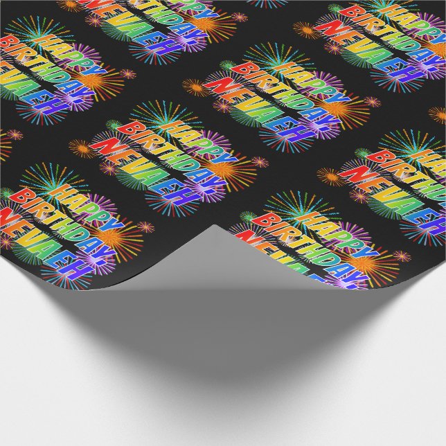 First Name "NEVAEH", Fun "HAPPY BIRTHDAY" Wrapping Paper (Corner)