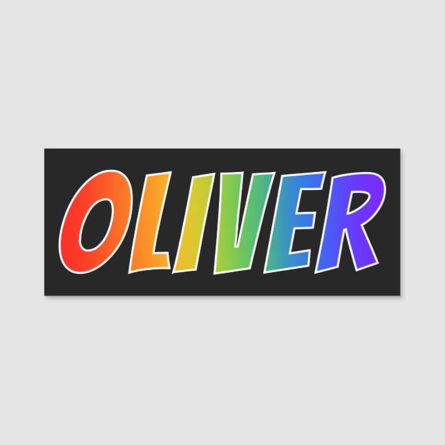 First Name "OLIVER": Fun Rainbow Colouring Tag (Front)