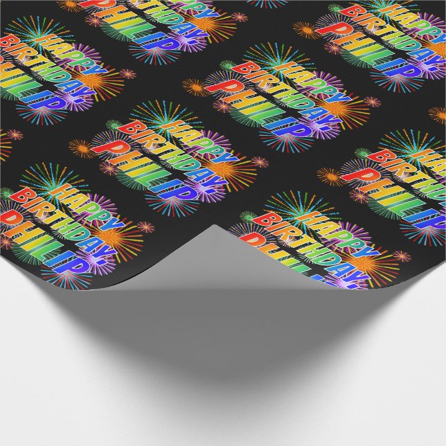 First Name "PHILIP", Fun "HAPPY BIRTHDAY" Wrapping Paper (Corner)