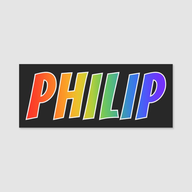 First Name "PHILIP": Fun Rainbow Colouring Tag (Front)