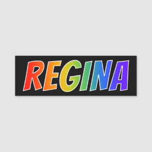 First Name "REGINA": Fun Rainbow Colouring Name Tag