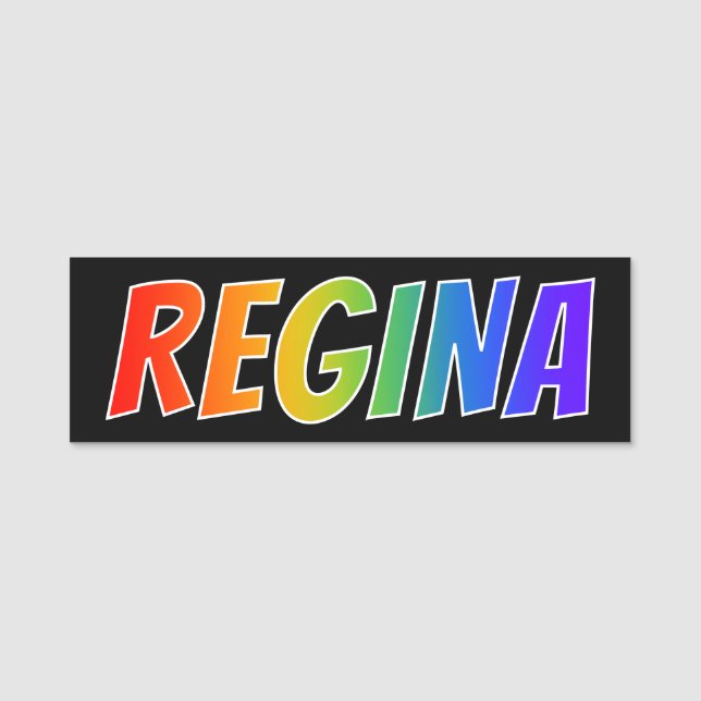 First Name "REGINA": Fun Rainbow Colouring Tag (Front)