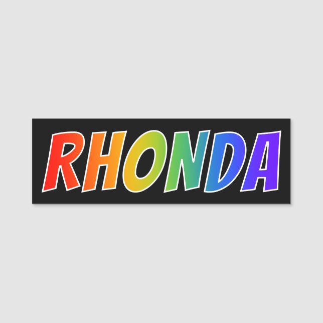 First Name "RHONDA": Fun Rainbow Colouring Tag (Front)