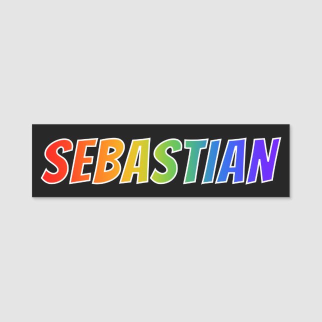 First Name "SEBASTIAN": Fun Rainbow Colouring Tag (Front)