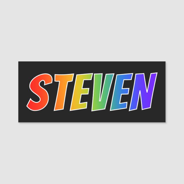 First Name "STEVEN": Fun Rainbow Colouring Name Tag (Front)