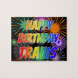 First Name "TRAVIS", Fun "HAPPY BIRTHDAY" Jigsaw Puzzle