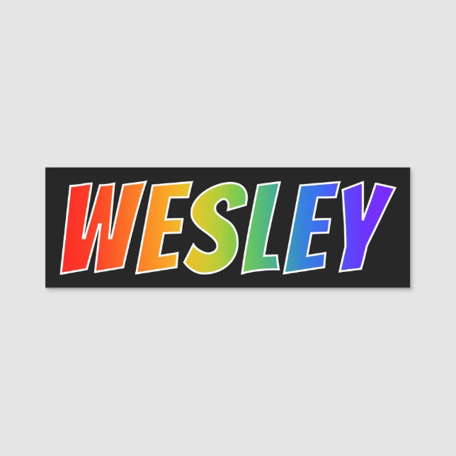 First Name "WESLEY": Fun Rainbow Colouring Tag (Front)