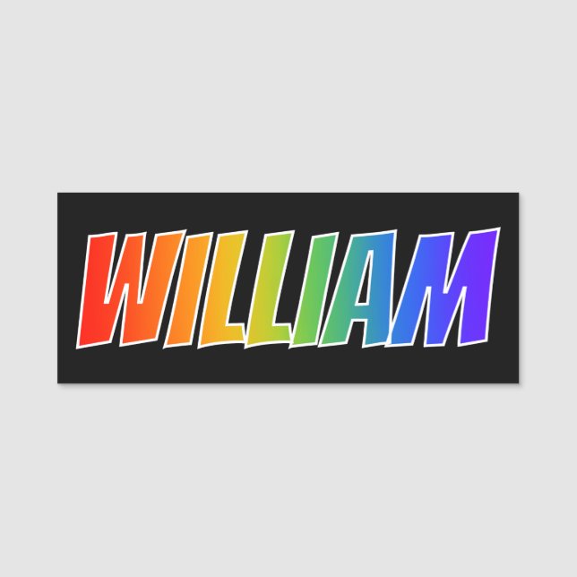 First Name "WILLIAM": Fun Rainbow Colouring Tag (Front)