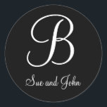 First Names Initial B Black and White Wedding Classic Round Sticker<br><div class="desc">Simple,  plain,  elegant first names and last name Initial B in black and white colours Wedding Favour Sticker. Customise with your personal information and colours. Elke Clarke© 2008</div>