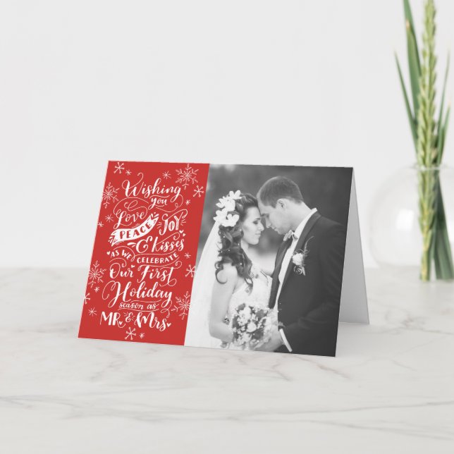 First Newlywed Holiday Hand-Drawn | Red | Photo Card (Front)