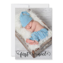 First Noel Baby Christmas Tag Rustic Photo Card