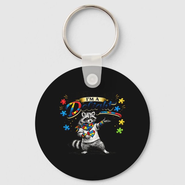 First of a Delight Funny Racoon Autism Awareness Key Ring (Front)