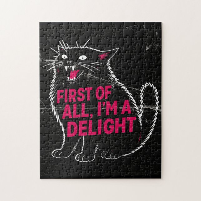 First Of All I'm A Delight Roaring Black Cat Jigsaw Puzzle (Vertical)