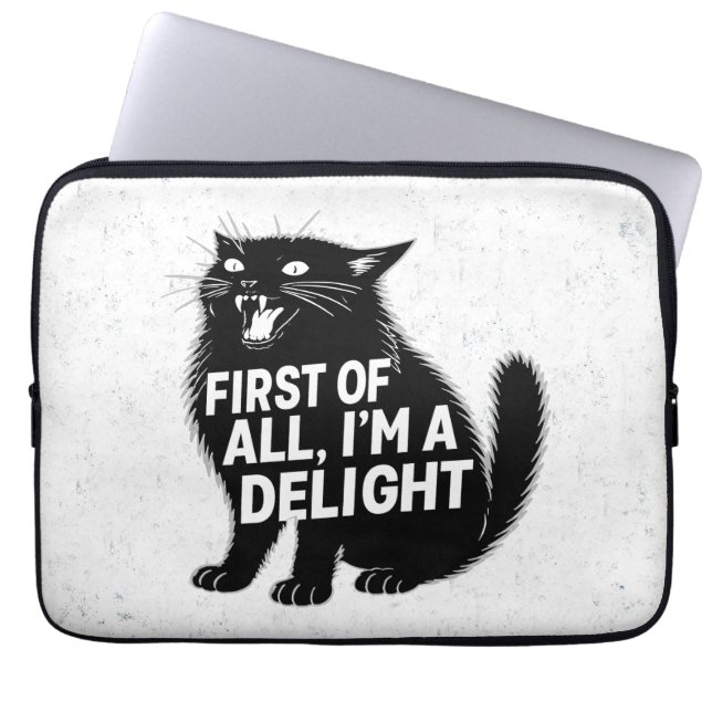 First Of All I'm A Delight Roaring Black Cat Laptop Sleeve (Front)