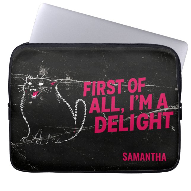 First Of All I'm A Delight Roaring Black Cat Laptop Sleeve (Front)