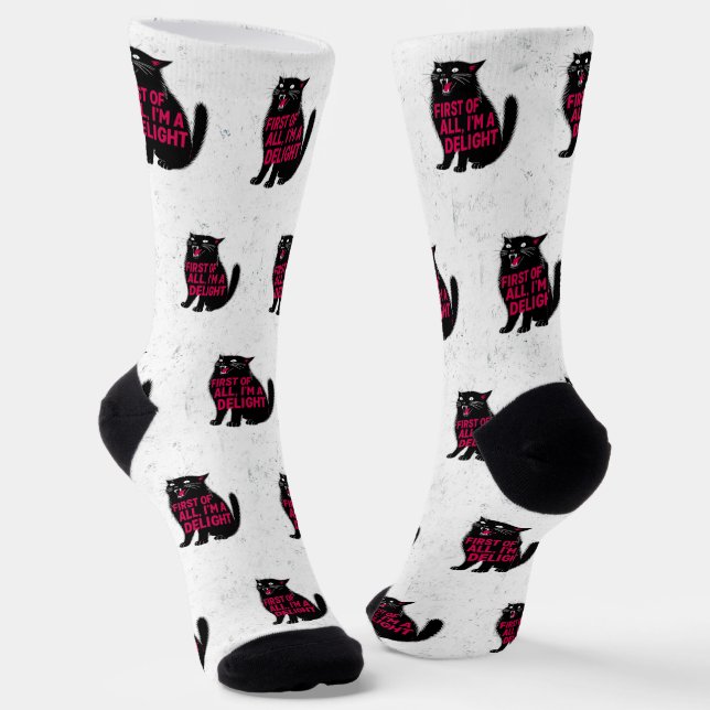 First Of All I'm A Delight Roaring Black Cat Socks (Angled)