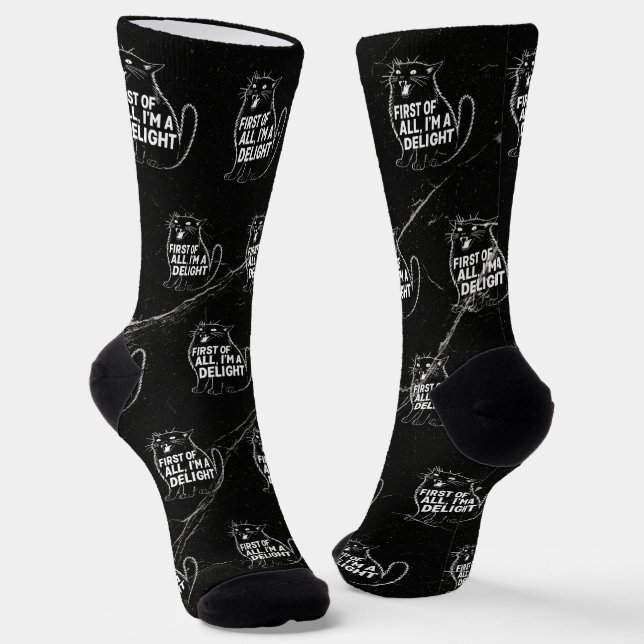 First Of All I'm A Delight Roaring Black Cat Socks (Angled)