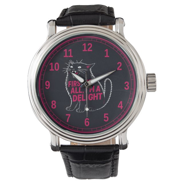 First Of All I'm A Delight Roaring Black Cat Watch (Front)