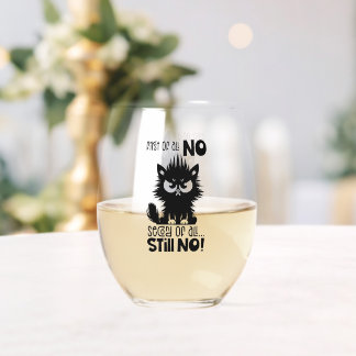 First Of All, No Funny Cat Lover Gift  Stemless Wine Glass