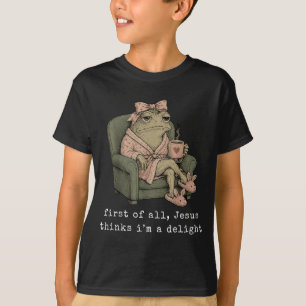 First Of Jesus Thinks A Delight Cute Bow Toad Frog T-Shirt