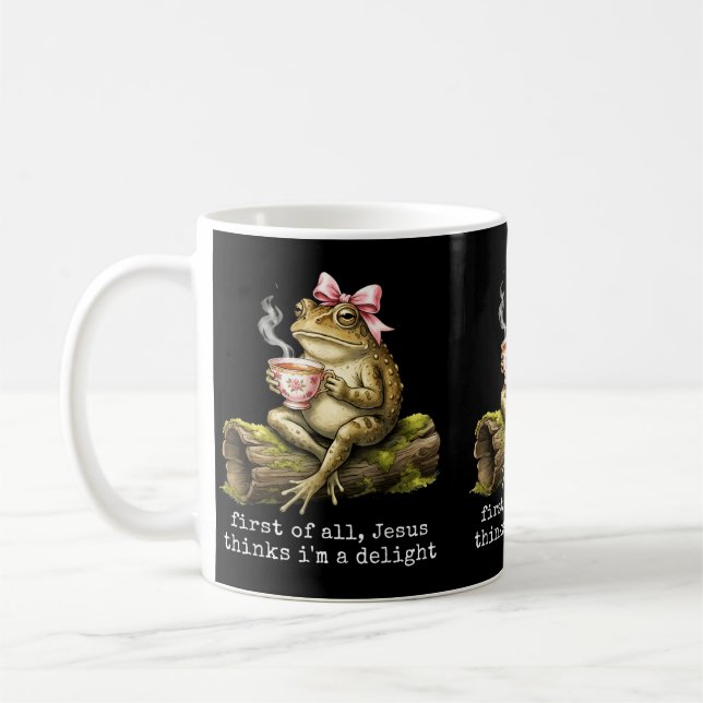 First Of Jesus Thinks A Delight Funny Frog Meme Coffee Mug (Left)