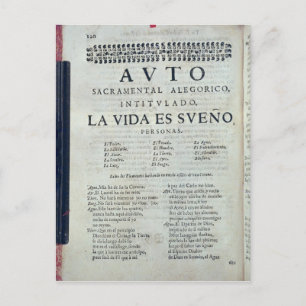 First page of 'La Vida es Sueno' Postcard