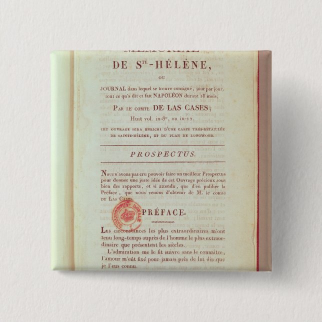 First page of 'Memorial de Sainte-Helene' 15 Cm Square Badge (Front)