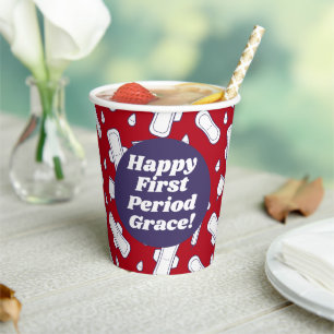 First Period Party Red Cute Tampon Pad Name Paper Cups