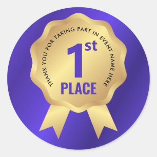 First Place Medal Award Blue & Gold Event Winner Classic Round Sticker