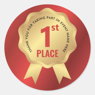 First Place Medal Award Red & Gold Event Winner Classic Round Sticker