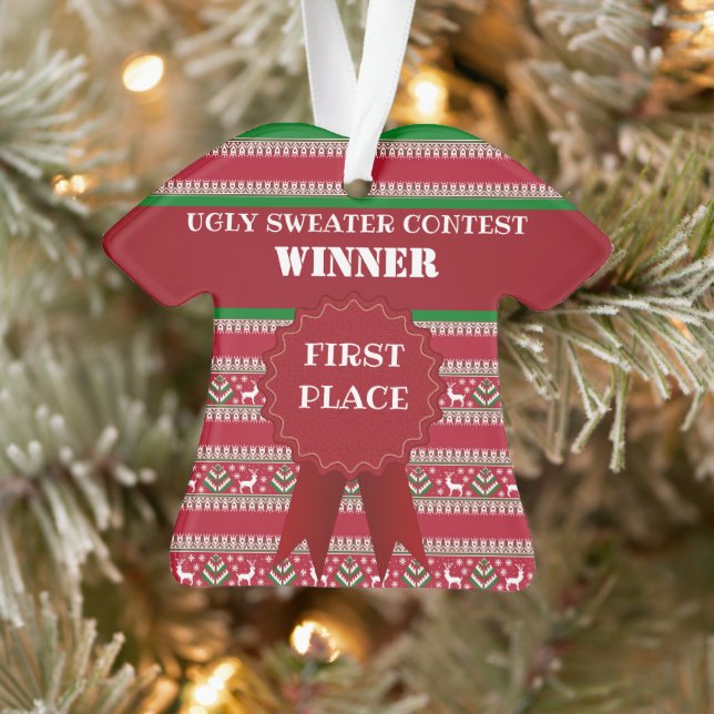 First Place Ugly Christmas Sweater Contest Winner Ornament (Tree)