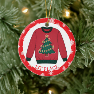 First Place Ugly Sweater Winner Christmas Ceramic Tree Decoration