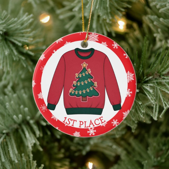 First Place Ugly Sweater Winner Christmas Ceramic Tree Decoration (Tree)