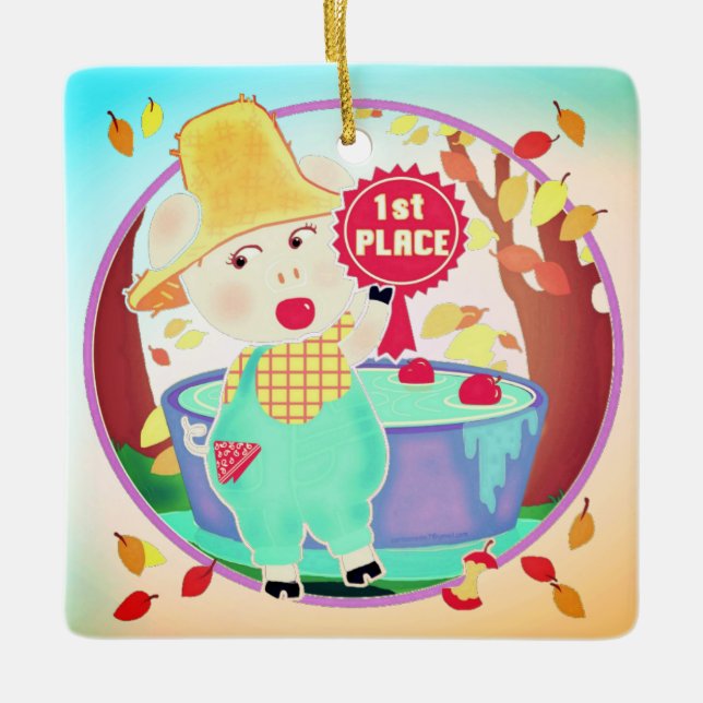 First Prize Pig Square Ceramic Ornament (Front)