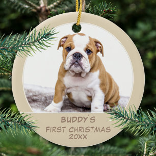 First Puppy Christmas Personalised Pet Photo Ceramic Tree Decoration