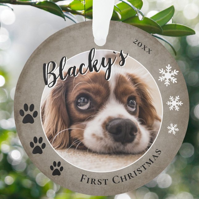 First Puppy Christmas Rustic Dog Name Photo  Ornament (Creator Uploaded)