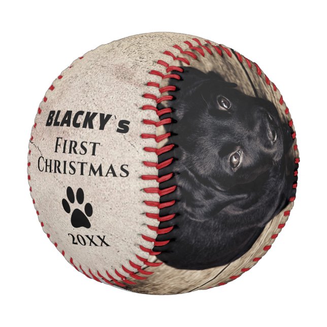 First Puppy`s Christmas Dog Rustic Photo Collage Baseball (Angled)