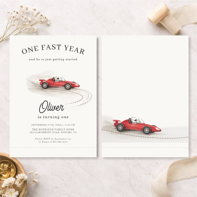 First Race Car 1st Year Birthday Invitation (Creator Uploaded)