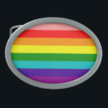 First Rainbow Gay Pride Flag Belt Buckle<br><div class="desc">First Rainbow Gay Pride Flag Belt Buckle 
 
  Original eight-stripe version of the gay pride flag designed by Gilbert Baker in 1978. Baker assigned specific meaning to each of the colours:
 
  hot pink: sexuality
  red: life
  orange: healing
  yellow: sunlight
  green: nature
  turquoise: magic/art
  indigo/blue: serenity/harmony
  violet: spirit</div>