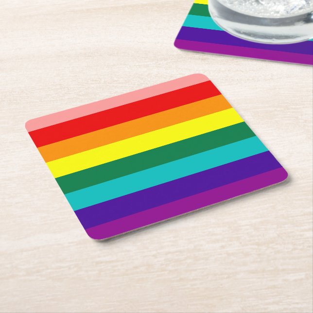 First Rainbow Pride Flag Square Paper Coaster (Angled)