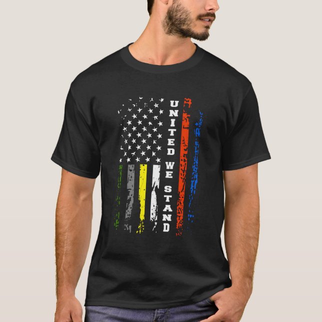 First Responder Thin Line Patriotic American Flag T-Shirt (Front)