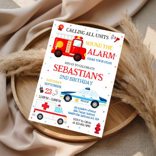 First Responders Emergency Vehicles Birthday Invitation