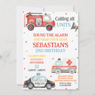 First Responders Emergency Vehicles Birthday Invitation