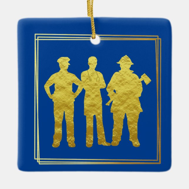 First Responders Golden Silhouette Xmas Ornament (Front)