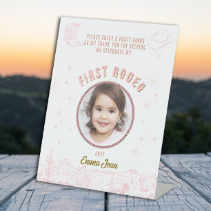 First Rode Pink Western Cowgirl Party Favor Pedestal Sign