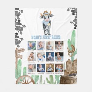 First Rodeo 1st Birthday 12 Month Photo Collage Fleece Blanket