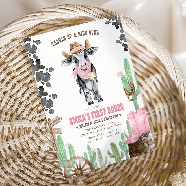 First Rodeo 1st Birthday Baby Cow Invitation (Creator Uploaded)