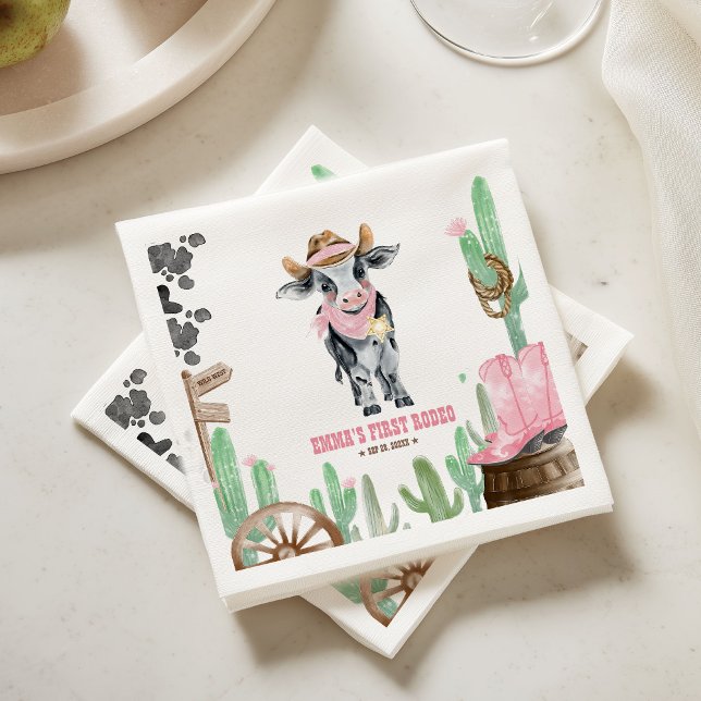 First Rodeo 1st Birthday Baby Cow Napkin (Creator Uploaded)